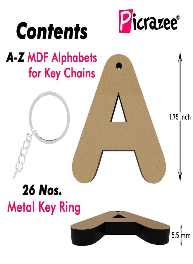 PICRAZEE سلاسل مفاتيح من خشب MDF سادة من PICRAZEE، مصنوعة يدويًا، بأحرف الأبجدية الإنجليزية، مناسبة للأعمال الفنية والحرفية، (26 قطعة) (أحرف أبجدية) - Image 2